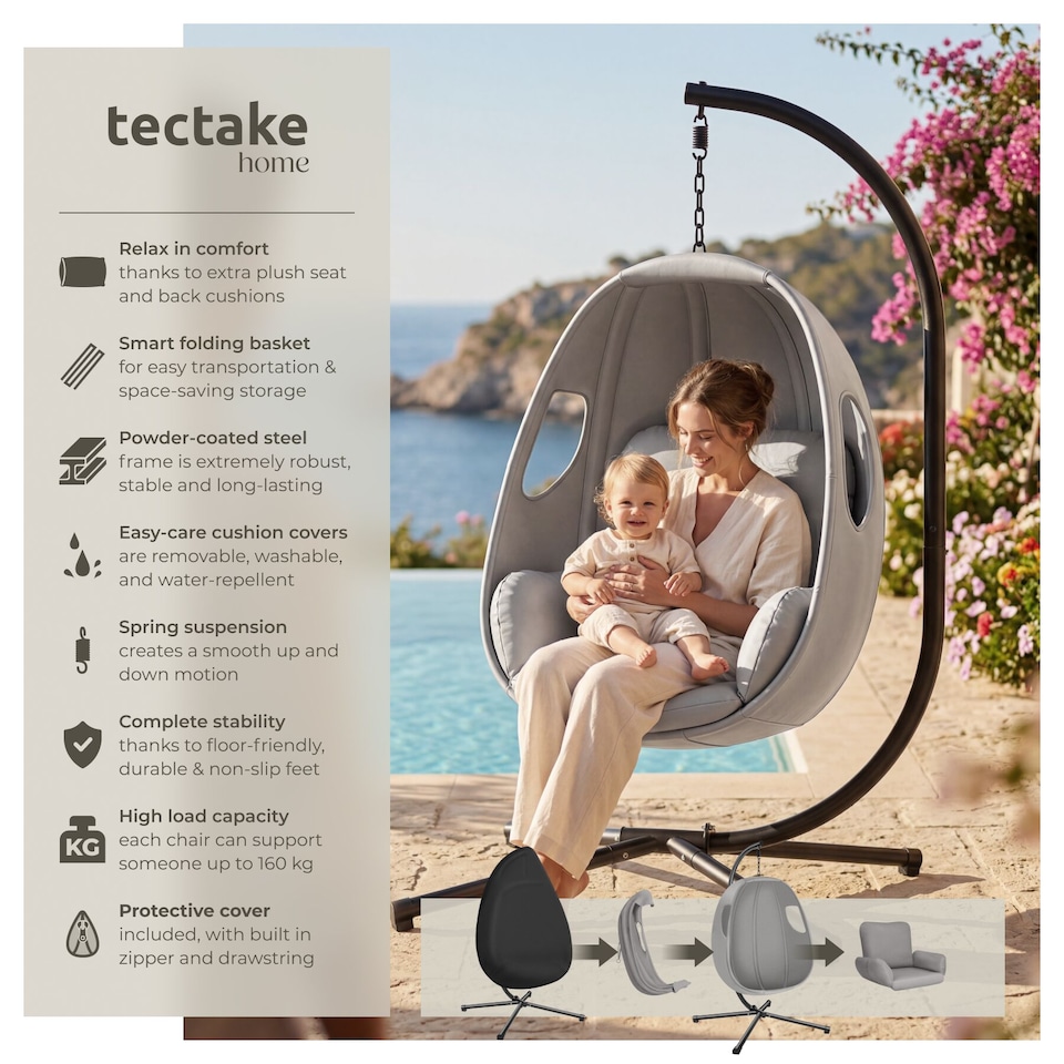image 1 of Hanging Egg Chair Anika - with frame and extra thick seat cushion | Grey | light grey | One Size | 1