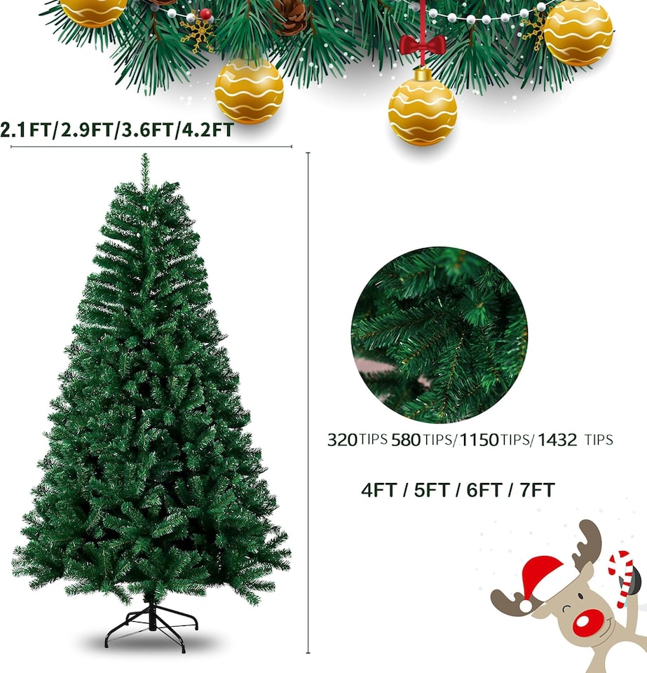 image 1 of 5Ft Green Christmas Tree 320 Branch Tips Xmas Bushy Pine Artificial Stand