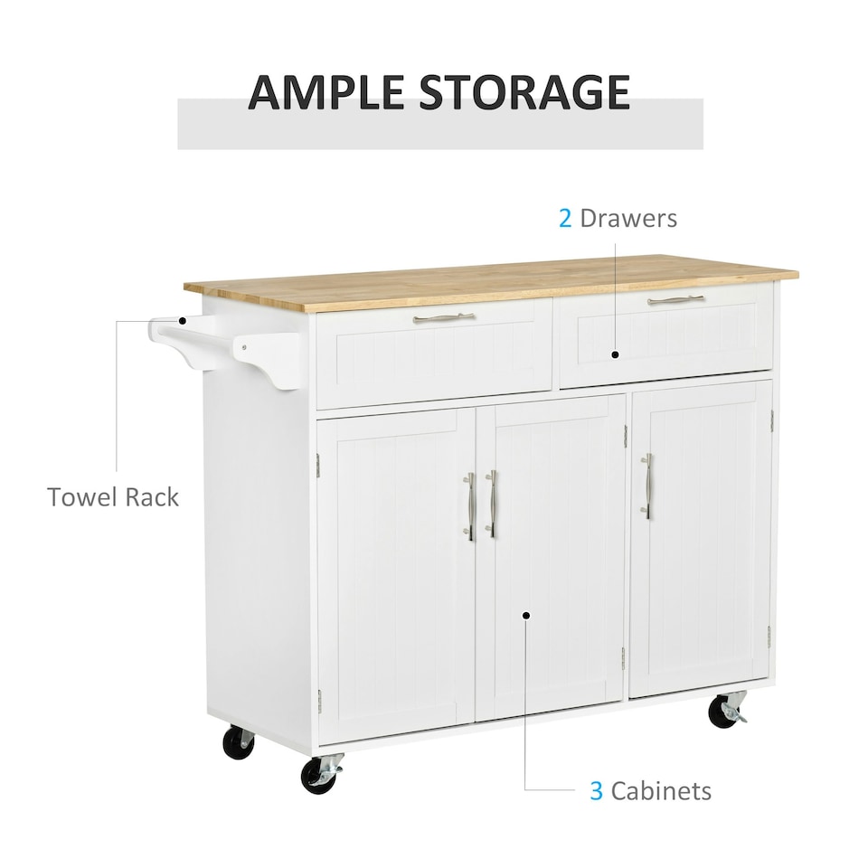 image 1 of HOMCOM Kitchen Island Utility Cart, with 2 Storage Drawers Dining Room White