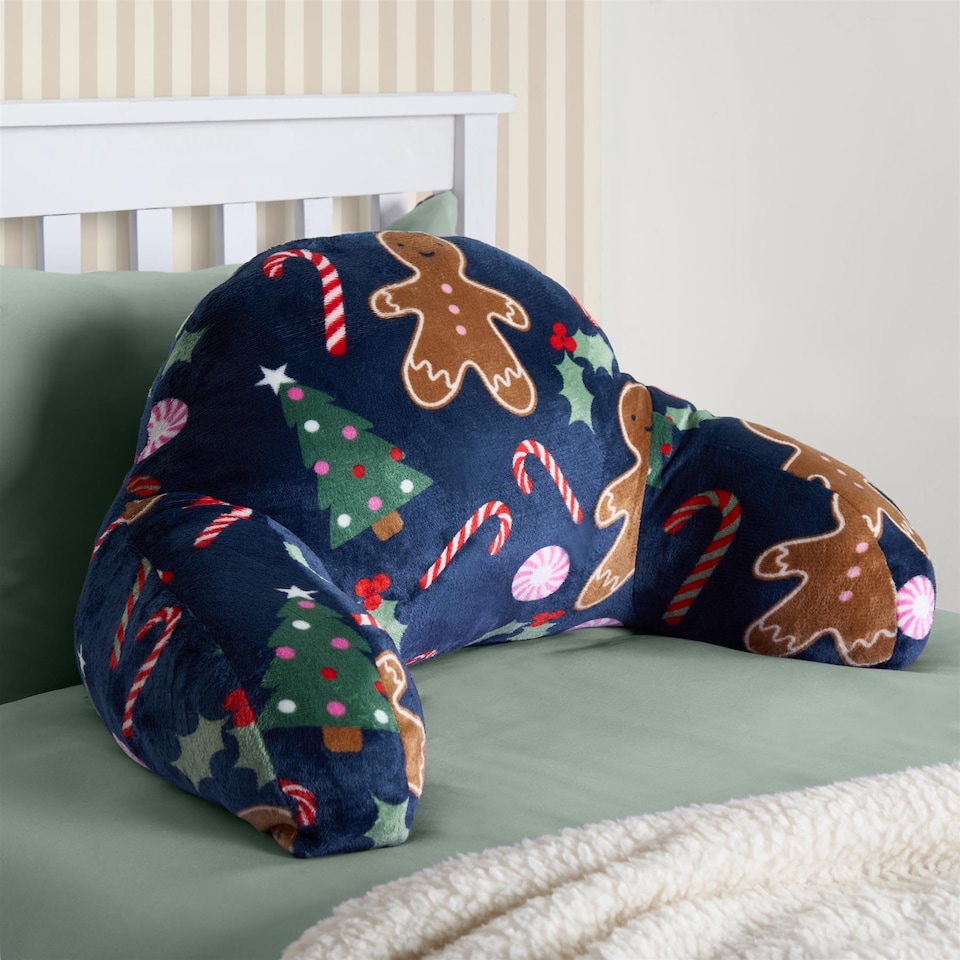 image 1 of OHS Gingerbread Cuddle Cushion Soft Cosy Fleece Support Pillow | Blue | Navy