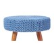 image 1 of Homescapes Blue Large Round Cotton Knitted Footstool on Legs