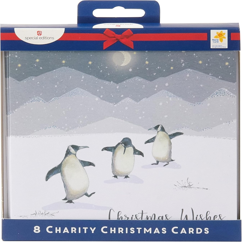 image 1 of Pack of 8 Dancing Penguins Marie Curie Charity Christmas Cards