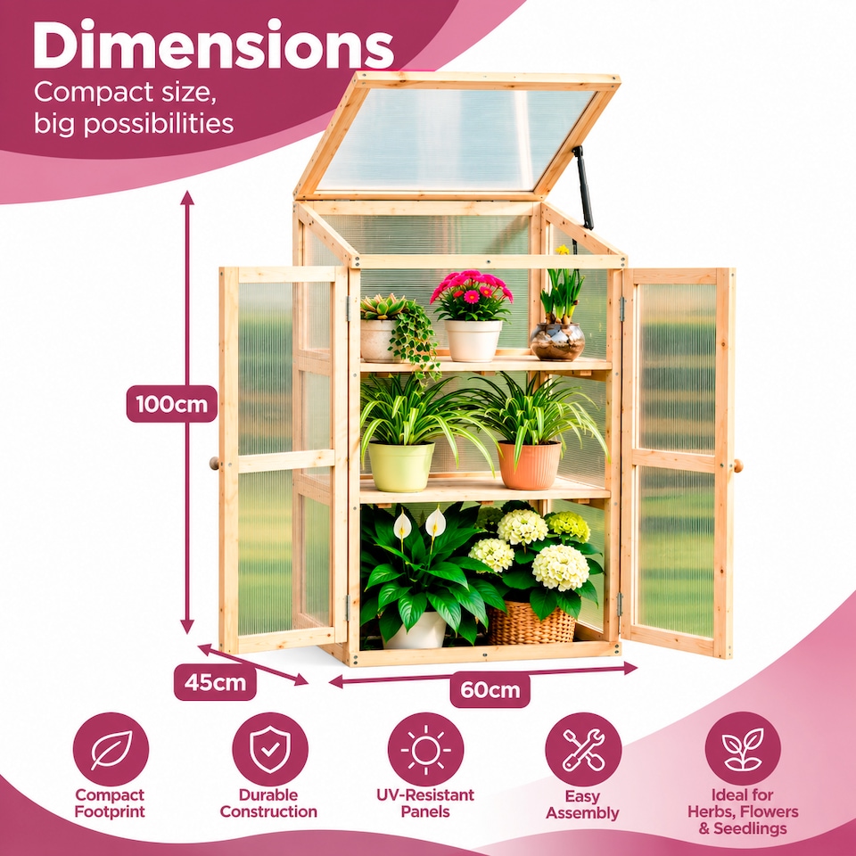 image 1 of Neo Mini Wooden Greenhouse Cold Frame Garden Flower Vegetable Planting Box Growhouse