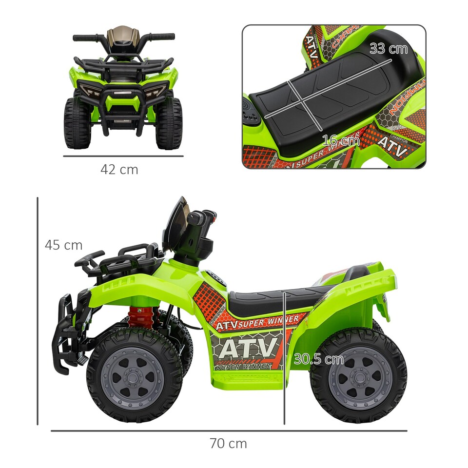 image 1 of HOMCOM 6V Kids Electric Ride on Car Toddler Quad Bike ATV for 18-36 month Green