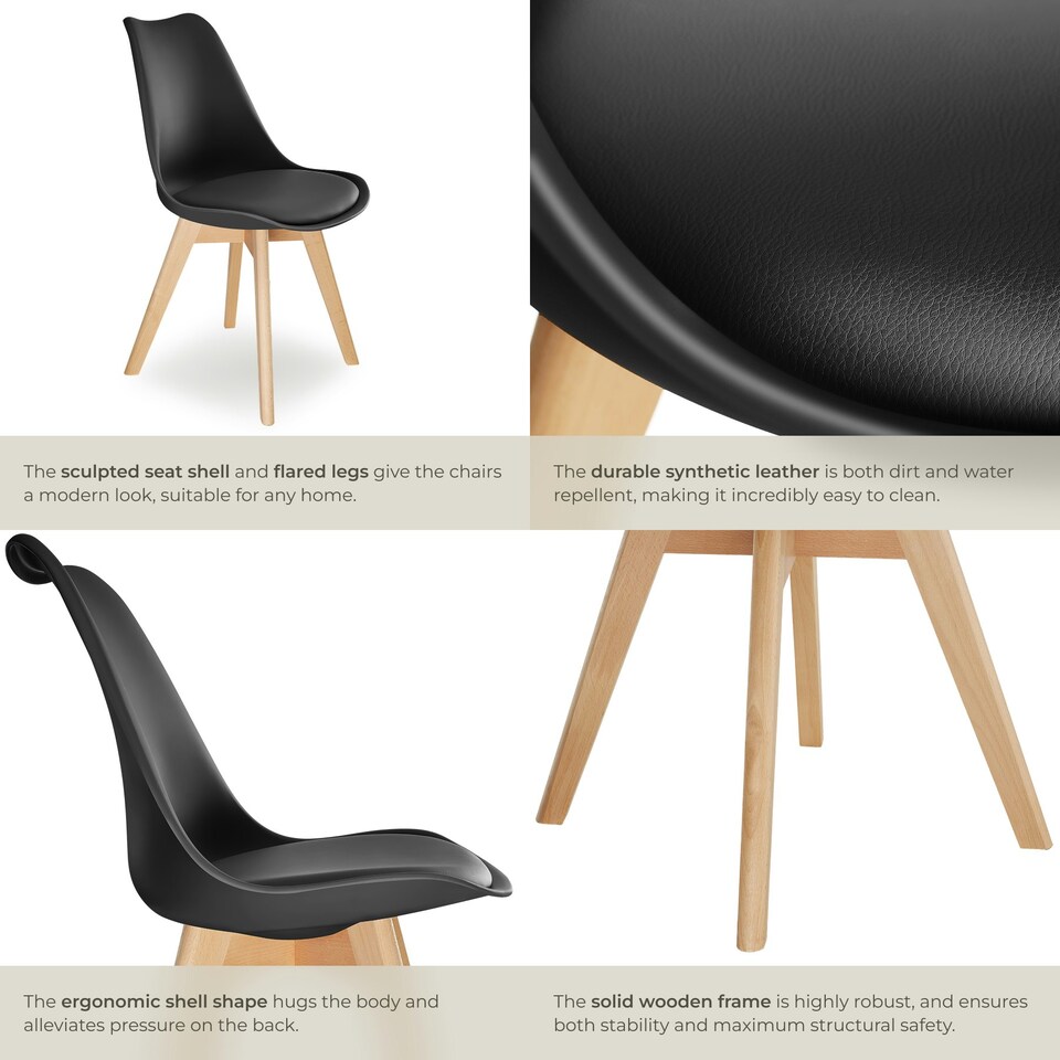 image 1 of Dining Chairs Frederikke - padded, ergonomic shape, wooden legs - Set of 2 Black