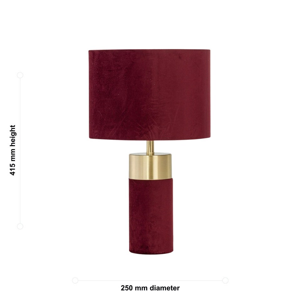 image 1 of Set of 2 Burgundy Velvet with Brass Detail Table Lamps Purple | Purple