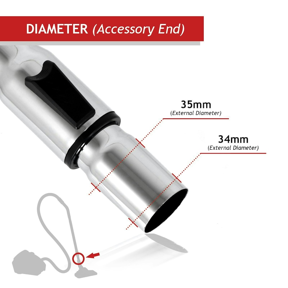 image 1 of SPARES2GO Telescopic Extension Rod Tool Kit Compatible with MacAllister MWDV-30 30L L-A MWDV-40 40L Vacuum Cleaner (35mm) Silver