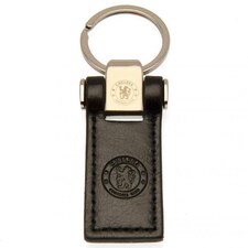 Chelsea FC Leather Keyring - Black/Silver - One Size