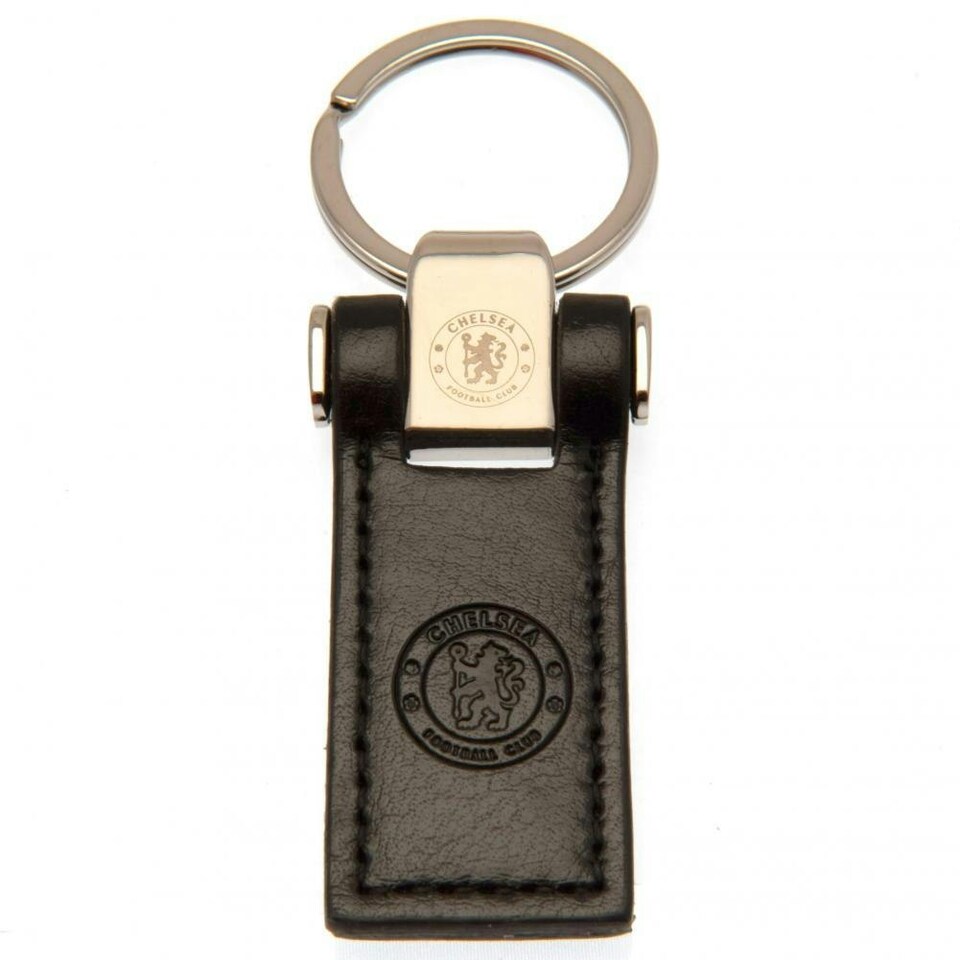 image 1 of Chelsea FC Leather Keyring - Black/Silver - One Size