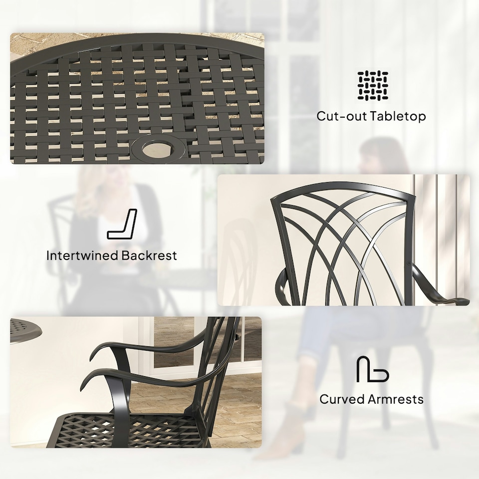 image 1 of Outsunny 3 PCs Coffee Table Chairs Outdoor Garden Furniture Set w/ Umbrella Hole