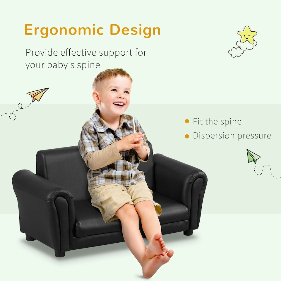 image 1 of HOMCOM Kids Twin Sofa 2 Seater Toddler Chair Double Seat Armchair w/ Footstool 