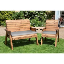 Wooden 3 Seat Angled Companion Set With 1 x Bench Cushion Grey ,1 x Chair Cushion Grey & 1 x Fitted Cover