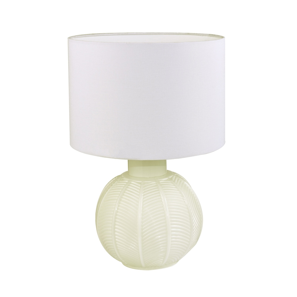 image 1 of Contemporary Opal White Glass Table Lamp in Leaf Design and Ivory White Shade | White