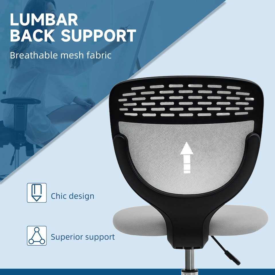 image 1 of Vinsetto Draughtsman Chair, Office Chair with Wheels, Light Grey