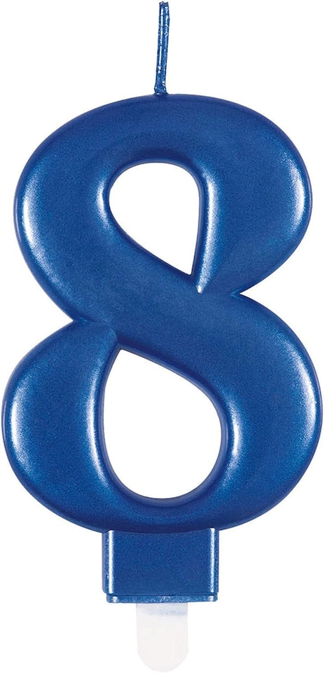 image 1 of Metallic Steel Blue Number 8 Birthday Candle 9cm