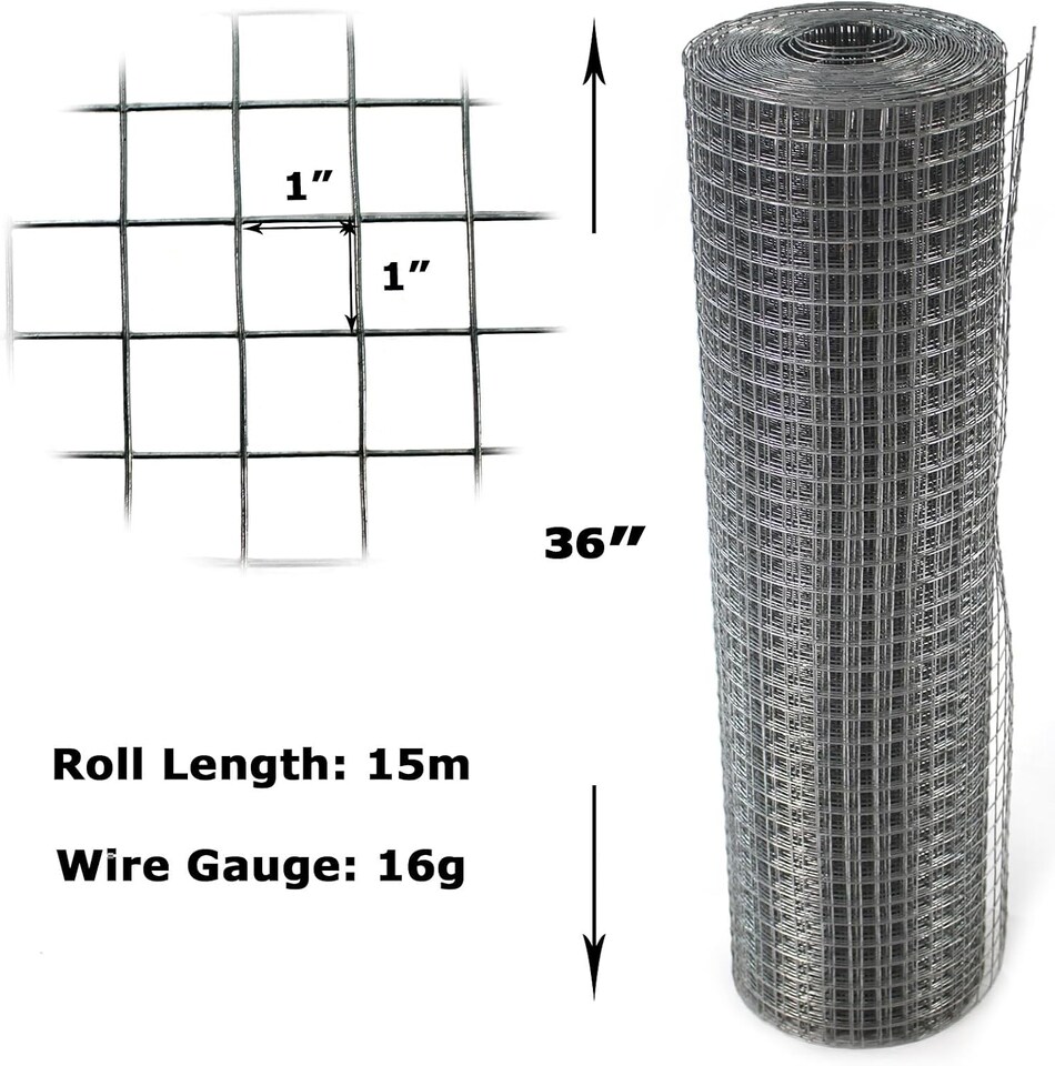 image 1 of Actiaspet Galvanized Welded Wire Mesh | 25mm x 25mm, 16 Gauge, 36 inch x 15m Roll