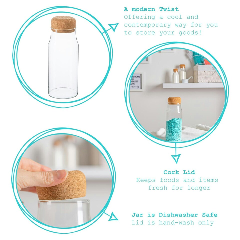 image 1 of Argon Tableware Glass Storage Bottles with Cork Lids - 720ml - Pack of 6