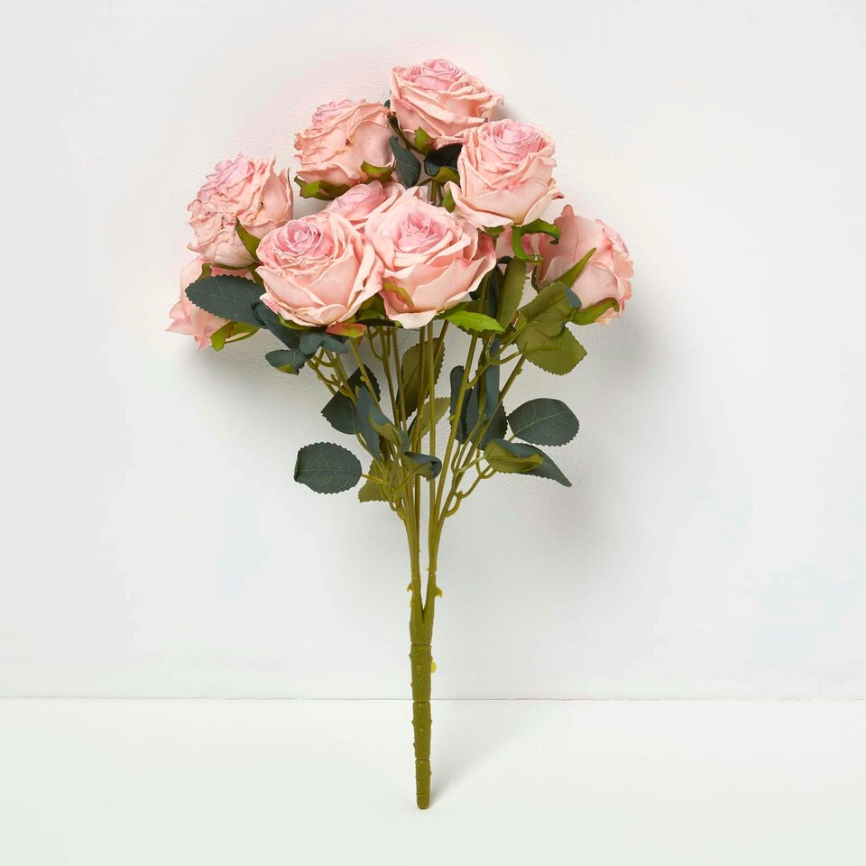 image 1 of Homescapes Artificial Bouquet of Pink Roses