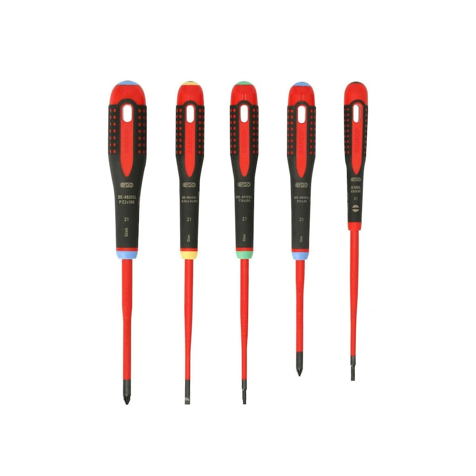 Bahco Be-9872sl Ergo Vde Insulated Screwdriver Set, 5 Piece - Multi Colour - One Size