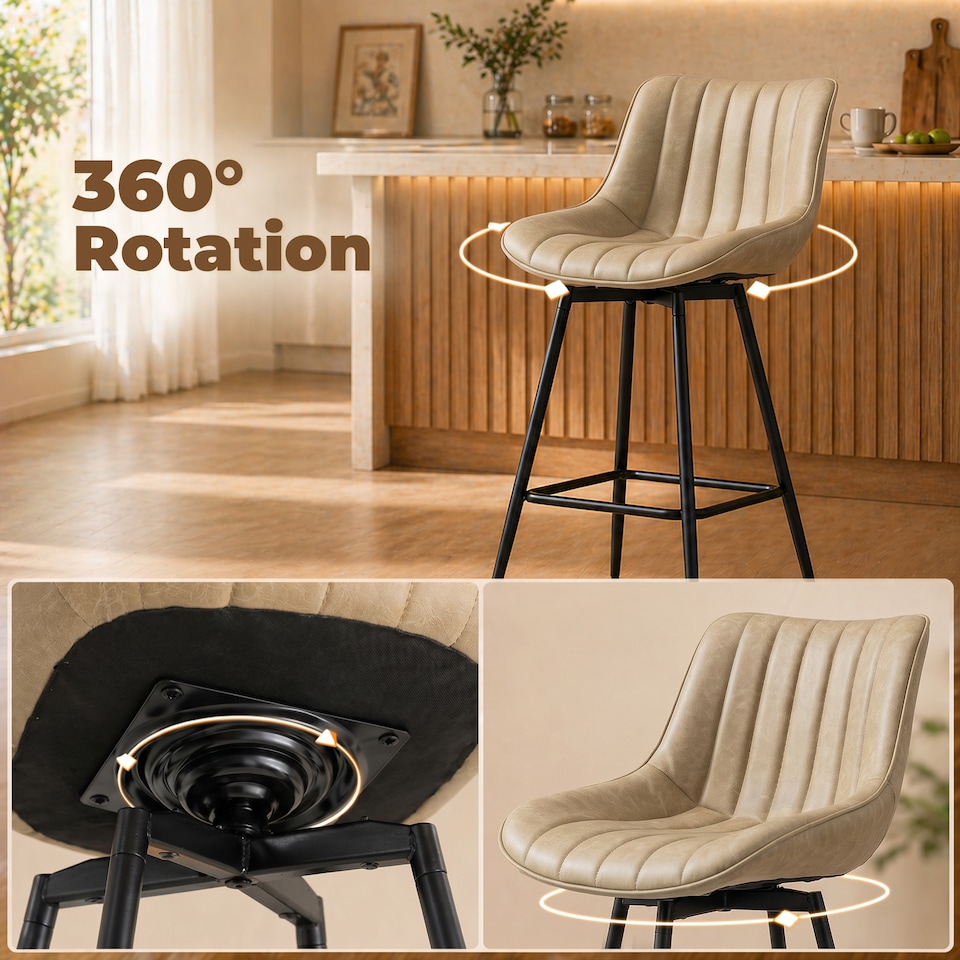 image 1 of HOMCOM Swivel Bar Stools Set of 2, PU Leather Upholstery