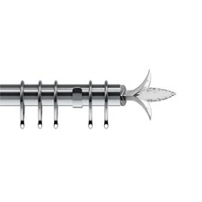 35mm Fixed Length Metal Curtain Pole Set Satin Silver Fleur de Lys Finial 380cm | Silver | Silver