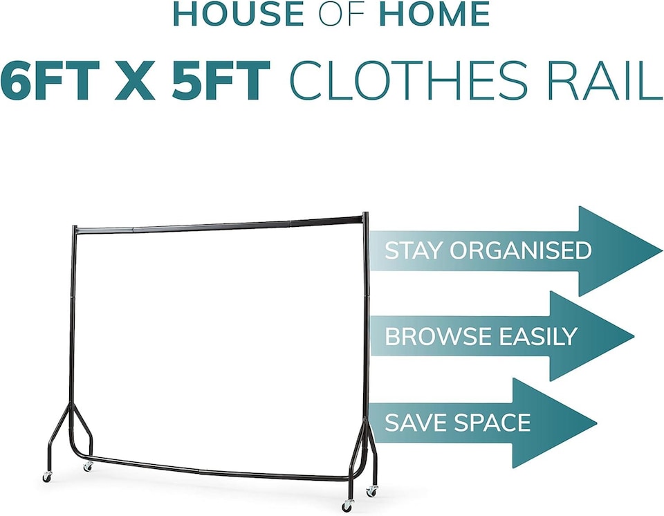 image 1 of House of Home Heavy Duty Clothes Rail Home Shop Garment Hanging Display Stand Rack 6ft | Black