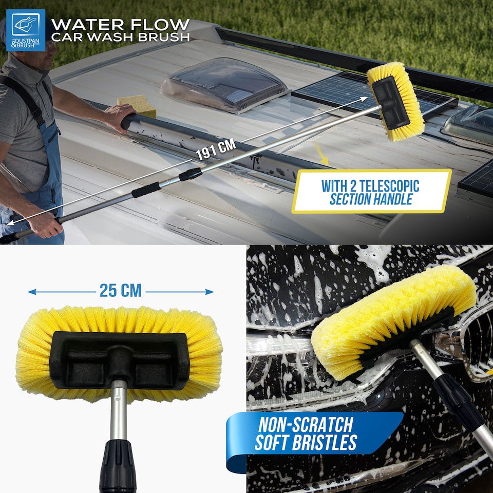 image 1 of Telescopic Water Fed Car Wash Brush 1.91m Extendable Vehicle & Window Scrubber