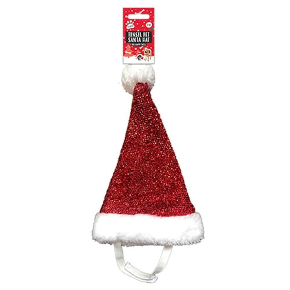 Pet Tinsel Santa Claus Christmas Hat - Medium / Large