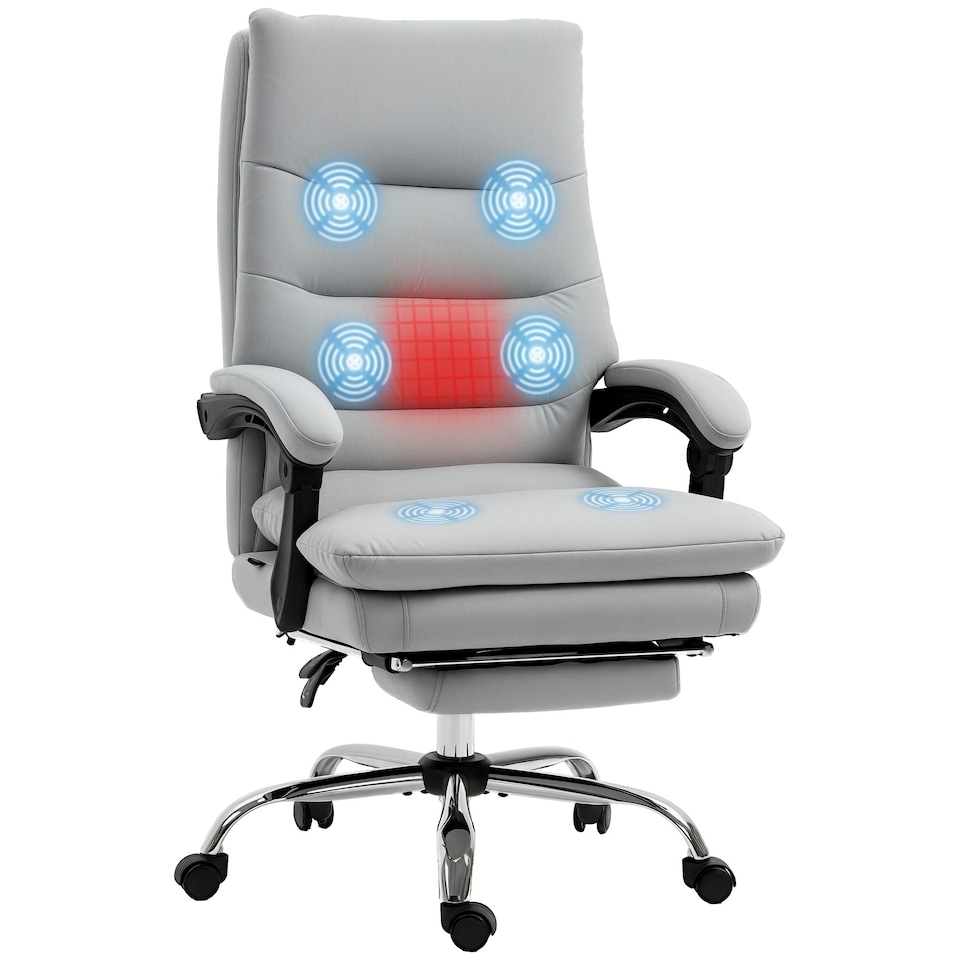 image 1 of Vinsetto Microfibre Vibration Massage Office Chair with Heat, Footrest, Grey