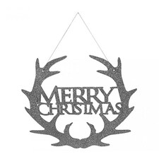 Silver Glitter Merry Christmas Hanging Decoration 30cm