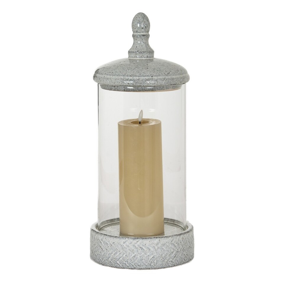 image 1 of Sona Large Hurricane Lantern Candle Holder with Lid - Glass - L21 x W21 x H50 cm - White