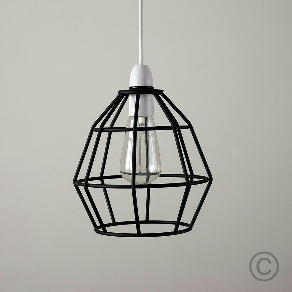 image 1 of ValueLights Contemporary Matt Black Metal Basket Cage Pendant Ceiling Light Shade