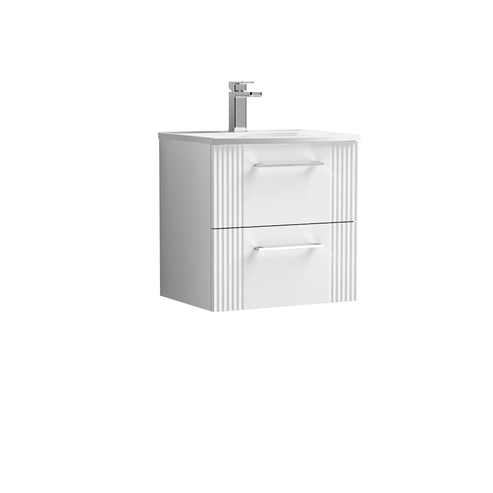 image 1 of Balterley Partial Fluted 2 Drawer Wall Hung Vanity Unit with 1 Tap Hole Curved Basin | White | Satin White