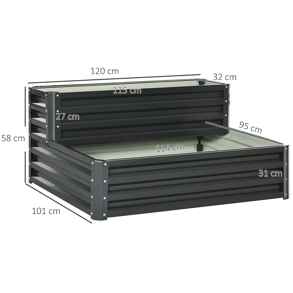 image 1 of Outsunny 2 Tier Galvanised Raised Garden Bed Planter Box Open Bottom