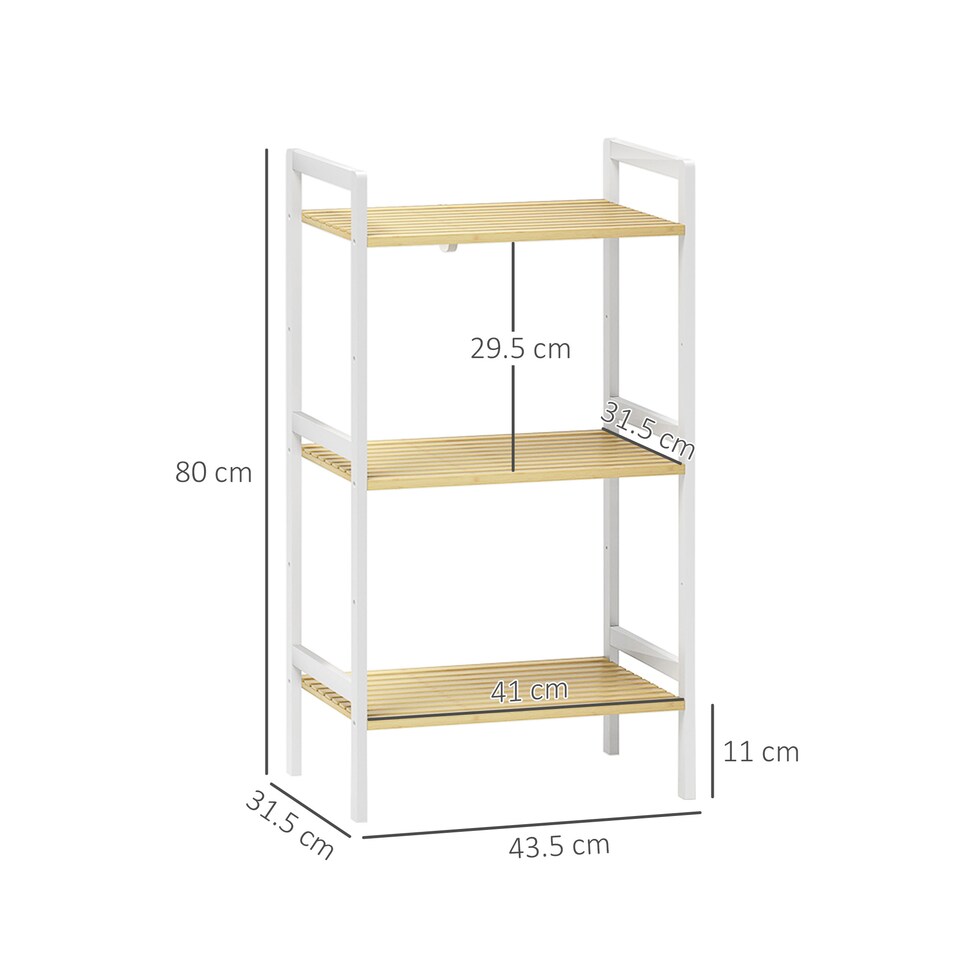 image 1 of HOMCOM 3-Tier Bamboo Bathroom Storage Shelf, Freestanding Shelving Unit with Adjustable Rack for Kitchen Bathroom Living Room, Natural and White