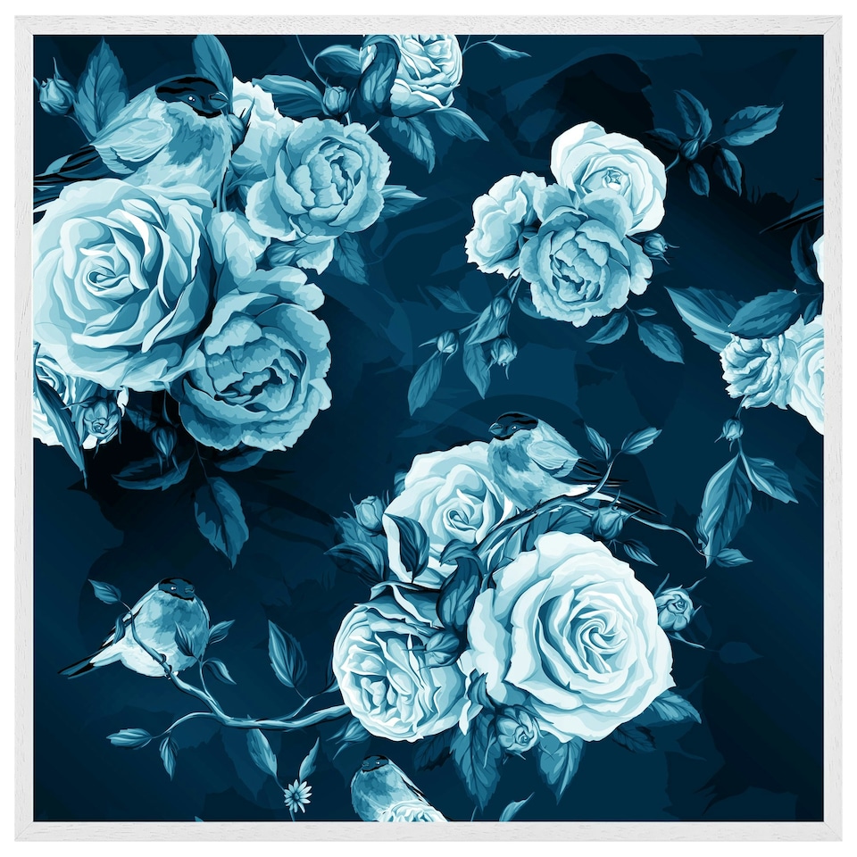 image 1 of Winter blue roses (Picture Frame) White | L