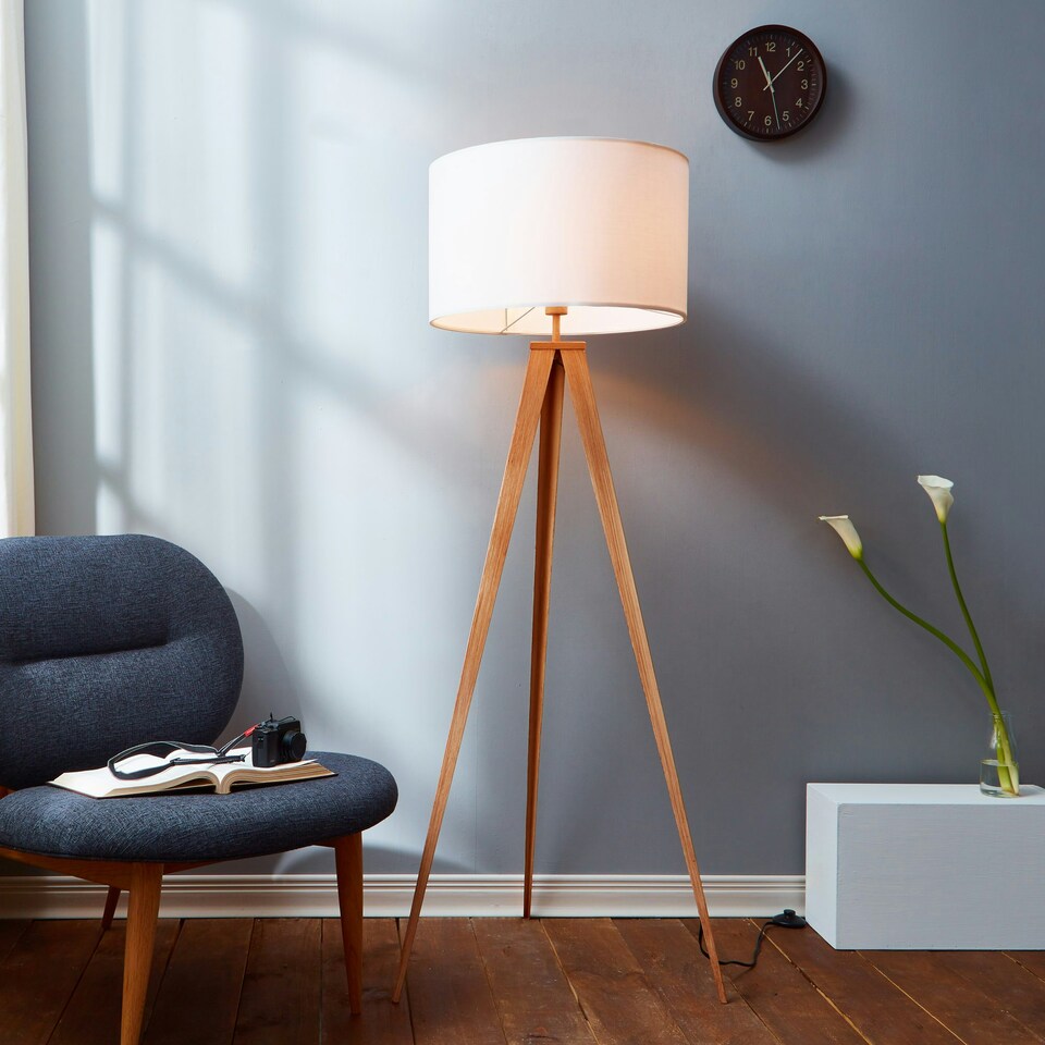 image 1 of Teamson Home Romanza LED Tripod Standing Floor Lamp with Drum Shade in White