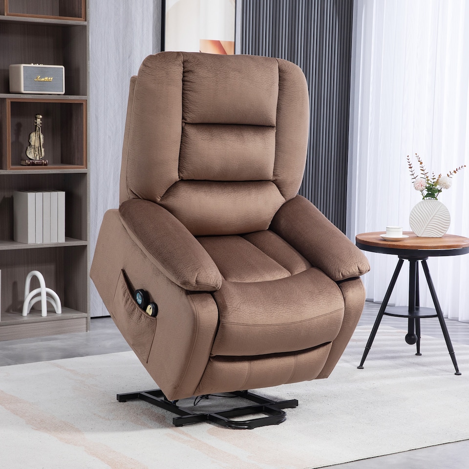 image 1 of HOMCOM Power Lift Riser and Recliner Chair with Vibration Massage and Heat, Velvet Fabric Electric Recliner Armchair for Elderly with Remote Controllers, Side Pocket, Quick Assembly, Brown | Brown | Brown