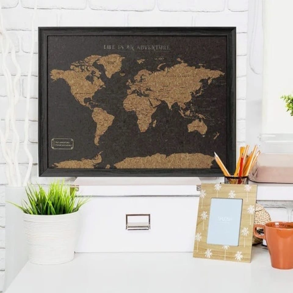 image 1 of Splosh Travel Map Cork Board World Small Black