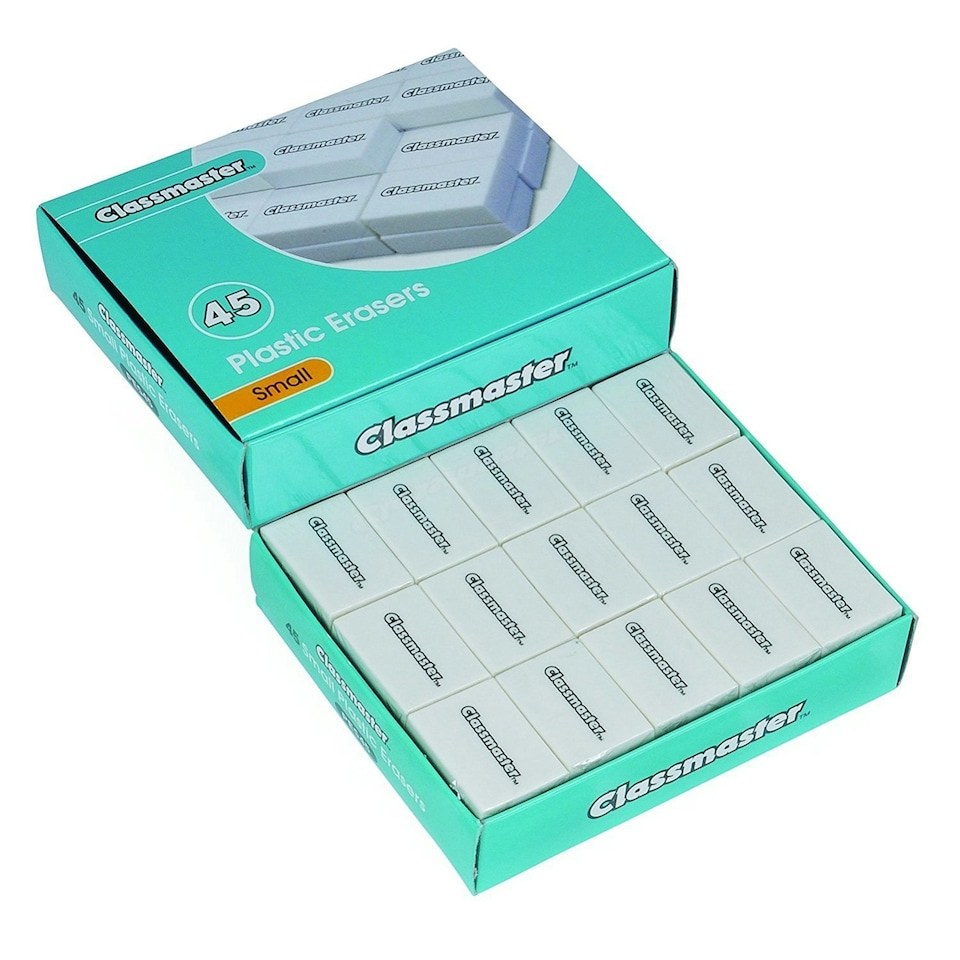 image 1 of Pack of 45 Classmaster Plastic White Erasers