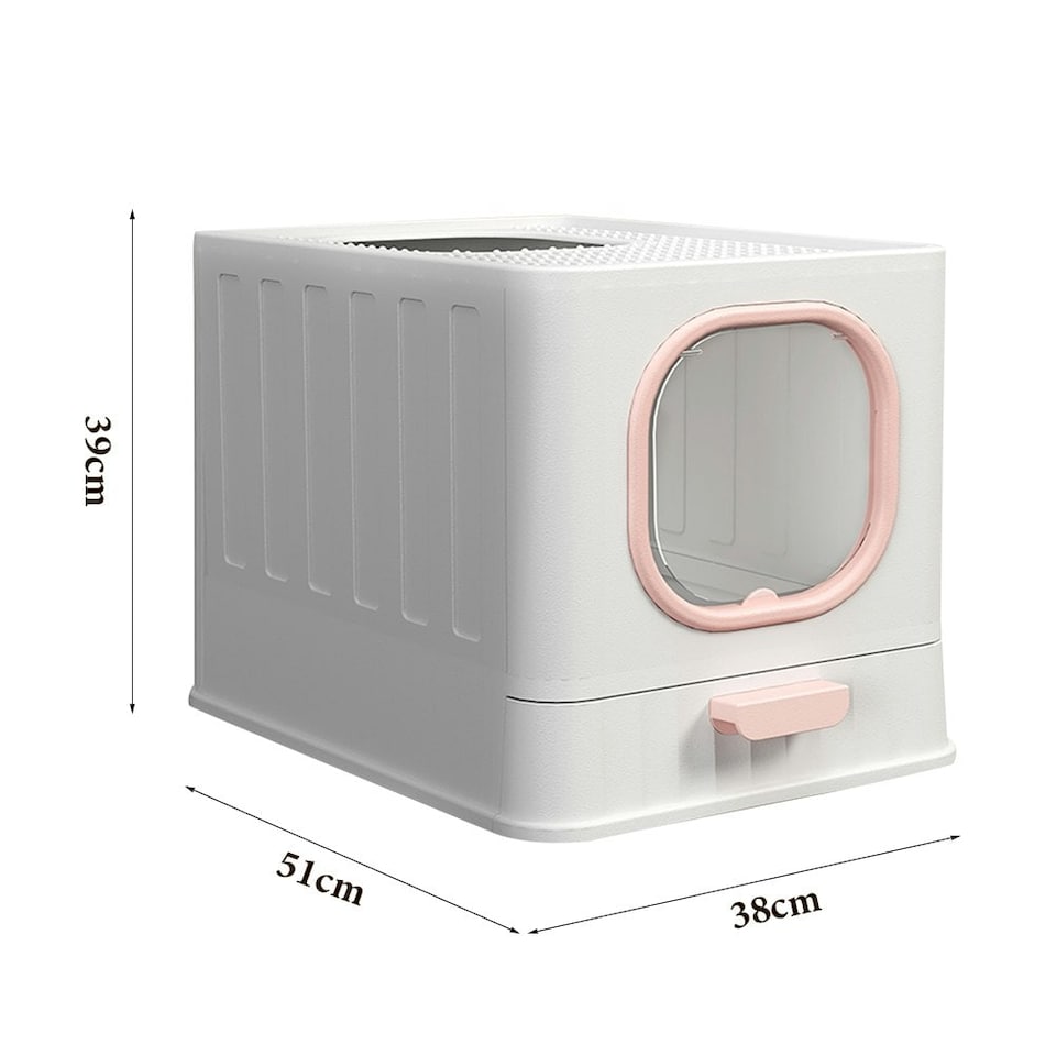 image 1 of Living and Home Enclosed Cat Litter Box with Scoop, Pink | Pink