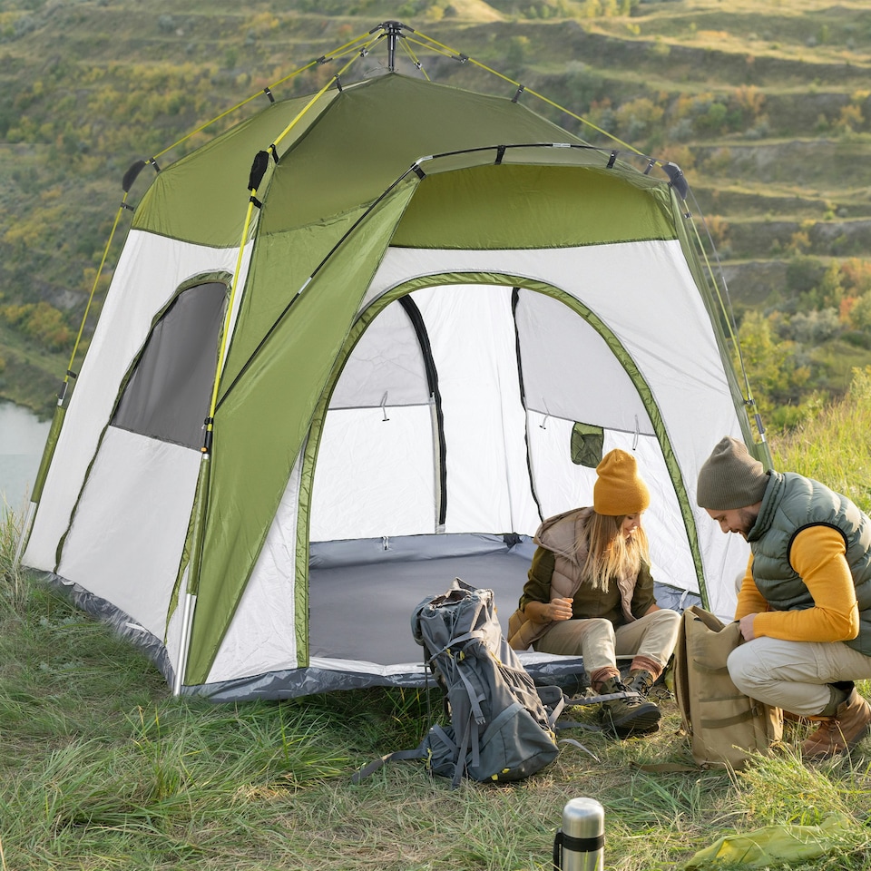 image 1 of Outsunny 4 Man Pop Up Tent Camping Backpacking Dome Tent, Green