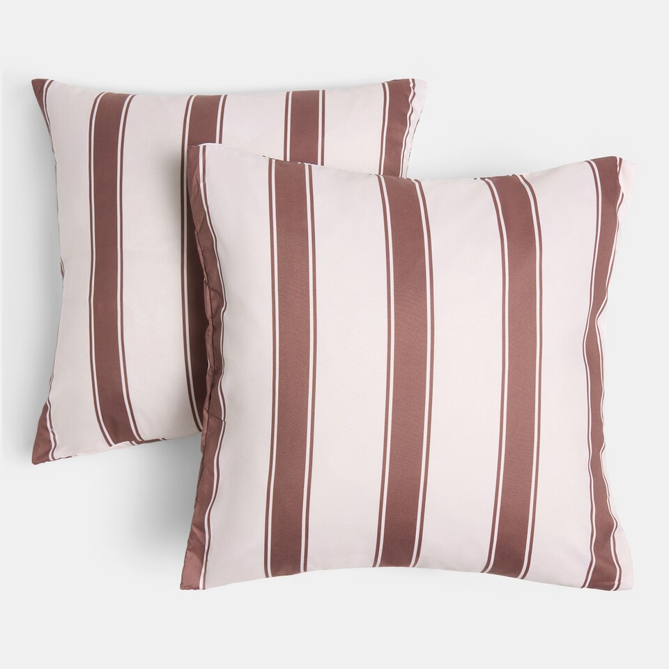 image 1 of OHS 2 x Stripe Garden Cushion Covers Outdoor Water Resistant | Multi | Chocolate/Cream