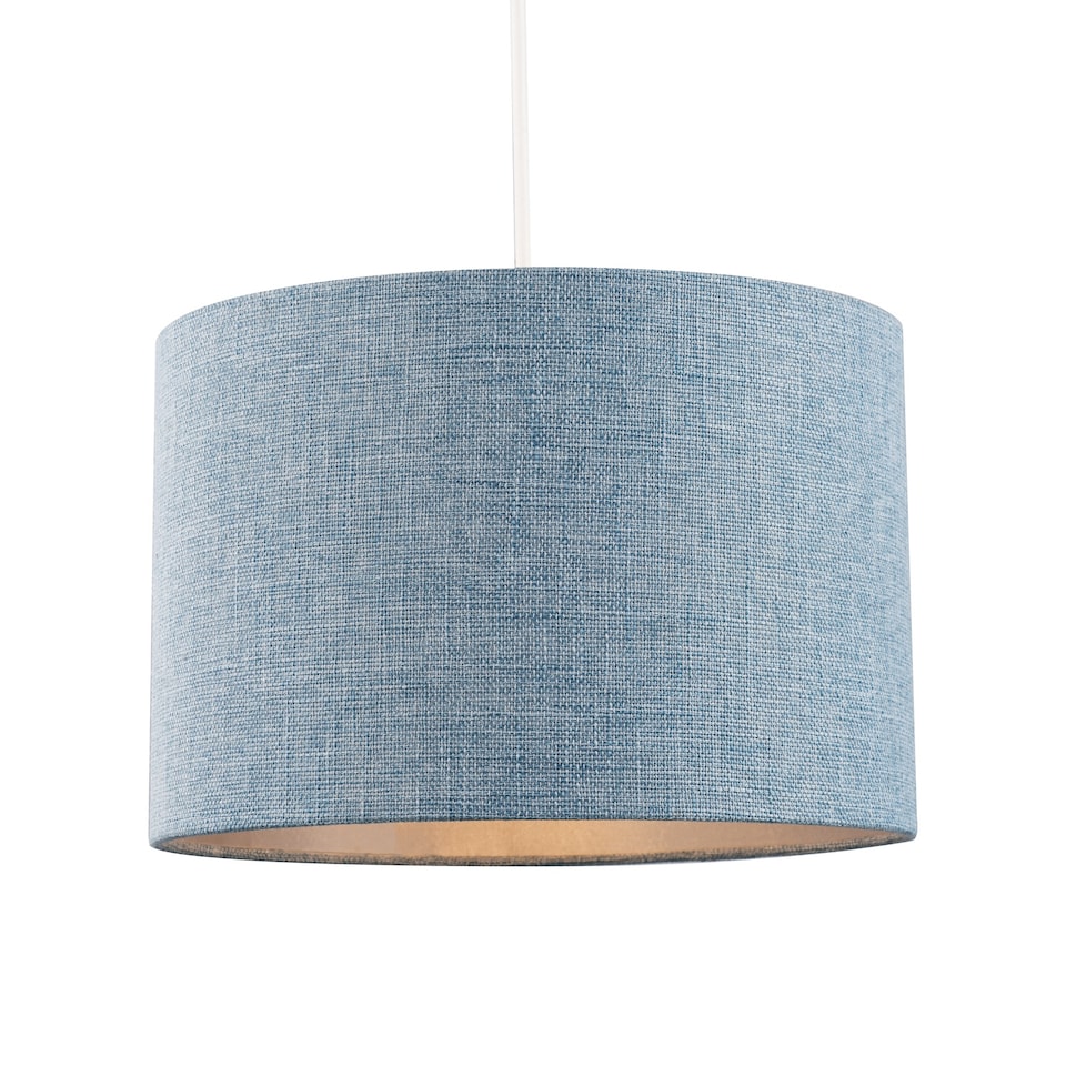 image 1 of Contemporary and Sleek Blue Nova Plain Linen Fabric Drum Lamp Shade 60w Maximum | Blue | 12"