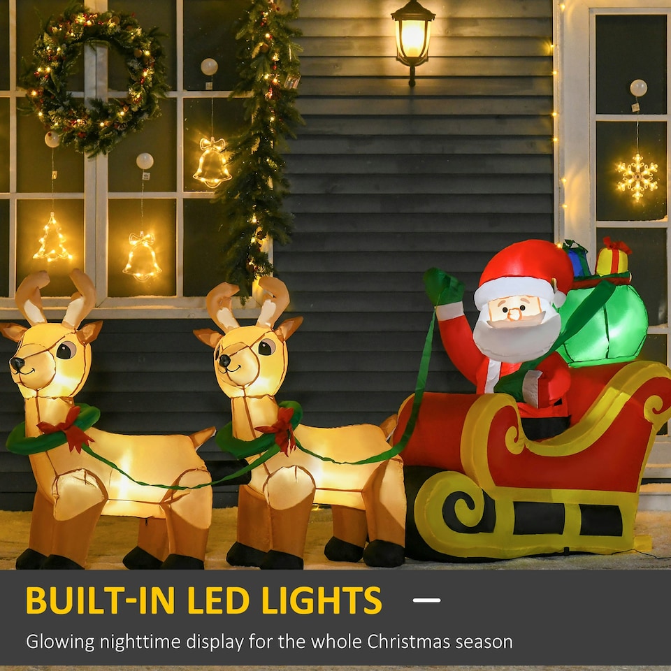 image 1 of HOMCOM 8ft Christmas Inflatable Santa Claus on Sleigh, LED Lighted Decoration