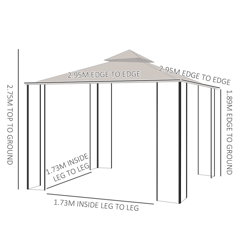 image 1 of Outsunny 3 x 3m Garden Gazebo Patio Party Tent Shelter Outdoor Canopy Double Tier Sun Shade with Metal Frame and Netting, Beige