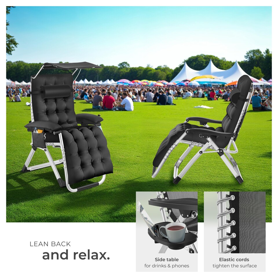 image 1 of Sun Lounger Cirrus with Plush Padding, Built-in Sun Shade and Folding Function | Black | black | One Size | 1