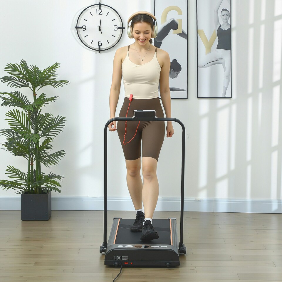 image 1 of HOMCOM Foldable Walking Treadmill w/ LED Display, Orange