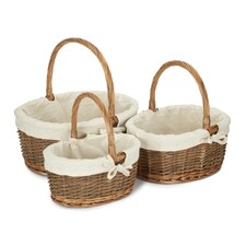 Oval Unpeeled Willow Shopping Basket with White Lining White | White | M