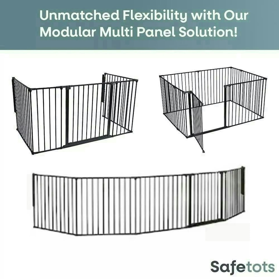 image 1 of Safetots Premium Extra Tall Room Divider, up to 174cm Wide, Black, 105cm Tall, Multi Panel Flexible Room Barrier, Room Divider with Door for Baby Black